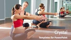  Presentation with pregnant woman - Slide set enhanced with pregnant woman pilates exercise workout background and a coral colored foreground