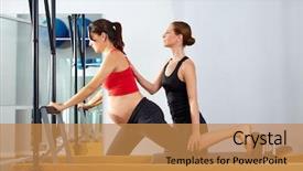  Presentation with exercise trainer - Beautiful PPT theme featuring pregnant woman pilates reformer cadillac backdrop and a gold colored foreground
