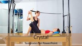  Presentation with exercise trainer - PPT theme featuring pregnant woman pilates reformer leg spring exercise workout with personal trainer background and a coral colored foreground