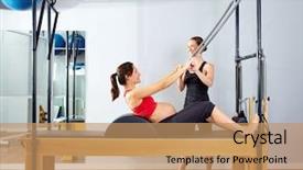  Presentation with exercise trainer - Slide deck with pregnant woman pilates reformer roll background and a coral colored foreground