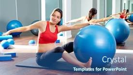  Presentation with pilates - Colorful PPT layouts enhanced with pregnant woman pilates saw exercise workout at gym indoor backdrop and a ocean colored foreground