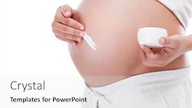  Presentation with stretch - Cool new PPT theme with avoiding pregnancy - pregnant woman putting cream backdrop and a white colored foreground