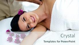  Presentation with pregnant woman massage - Audience pleasing slide set consisting of pregnant woman receiving a back massage from masseur at home backdrop and a sky blue colored foreground