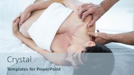  Presentation with pregnant woman massage - Presentation design featuring pregnant woman receiving a back massage from masseur at the health spa background and a light blue colored foreground