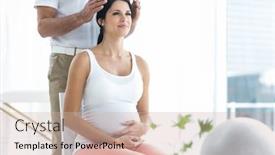  Presentation with pregnant woman massage - Cool new slide deck with pregnant woman receiving a head massage from masseur at home backdrop and a soft green colored foreground