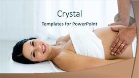  Presentation with pregnant woman massage - Slide set enhanced with pregnant woman receiving a stomach massage from masseur at home background and a sky blue colored foreground