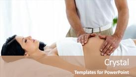  Presentation with pregnant woman massage - Presentation theme with pregnant woman receiving a stomach massage from masseur at home background and a coral colored foreground