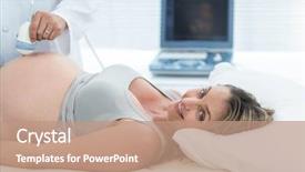  Presentation with ultrasound - Slide set enhanced with pregnant woman receiving ultrasound treatment in hospital background and a coral colored foreground