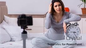  Presentation with blog - Slide set with pregnant woman recording video for her blog background and a light blue colored foreground