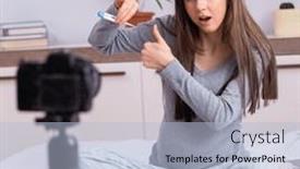  Presentation with blog - Slides having pregnant-woman-recording-video background and a light blue colored foreground