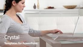  Presentation with fetus - Beautiful PPT theme featuring pregnant woman researching the internet backdrop and a gray colored foreground