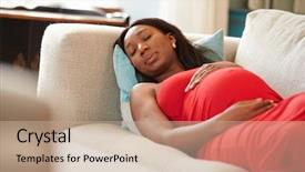  Presentation with pregnant woman - Colorful presentation design enhanced with pregnant woman resting on sofa backdrop and a coral colored foreground