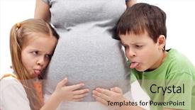  Presentation with pregnant mom - Colorful slide deck enhanced with pregnant woman sadness - kids not happy to have backdrop and a coral colored foreground