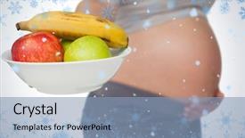  Presentation with pregnant woman - Beautiful PPT theme featuring pregnant woman showing fruit bowl to camera against snow flake frame in blue backdrop and a light blue colored foreground