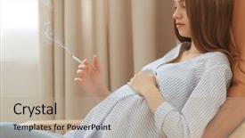  Presentation with cigarette - Presentation design featuring pregnant woman smoking cigarette sitting background and a mint green colored foreground