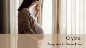  Presentation with medicine pregnant woman - Presentation having pregnant-woman-standing-against background and a coral colored foreground