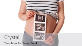  Presentation with baby ultrasound - PPT theme with pregnant-woman-standing-and-holding and a light gray colored foreground
