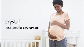  Presentation with pregnant - Slide set featuring pregnant woman standing near cradle background and a sky blue colored foreground