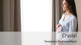  Presentation with pregnant woman - PPT layouts featuring pregnant woman standing near window background and a light gray colored foreground