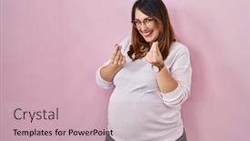  Presentation with pink business - PPT theme with pregnant-woman-standing-over-pink background and a soft green colored foreground