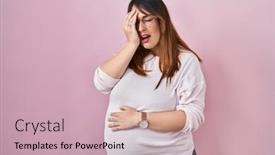  Presentation with woman covering man mouth hand - Presentation with pregnant-woman-standing-over-pink background and a  colored foreground