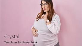  Presentation with pregnant woman - Presentation theme enhanced with pregnant-woman-standing-over-pink background and a soft green colored foreground