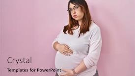  Presentation with puffing - Presentation design consisting of pregnant-woman-standing-over-pink background and a soft green colored foreground