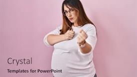  Presentation with pregnant woman cleaning - Presentation design featuring pregnant-woman-standing-over-pink background and a soft green colored foreground