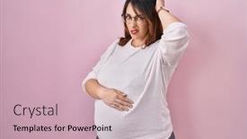  Presentation with pregnant woman - Presentation theme enhanced with pregnant-woman-standing-over-pink background and a soft green colored foreground