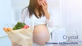  Presentation with pregnant woman - Audience pleasing slide deck consisting of pregnant woman standing in the kitchen backdrop and a sky blue colored foreground