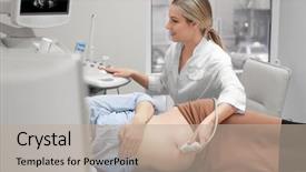  Presentation with pregnant woman - Beautiful PPT theme featuring pregnant woman undergoing ultrasound scan backdrop and a mint green colored foreground