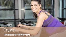  Presentation with exercise bike - Beautiful PPT theme featuring pregnant woman using exercise bike at the gym backdrop and a coral colored foreground