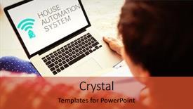  Presentation with automation system - Amazing presentation design having pregnant woman using her laptop against home automation system backdrop and a red colored foreground