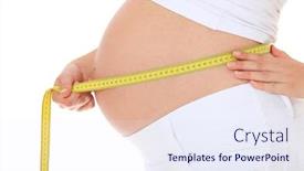  Presentation with pregnant woman cleaning - Slide deck featuring pregnant-woman-using-measuring-tape background and a sky blue colored foreground