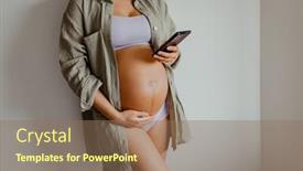  Presentation with pregnant woman - Slides with pregnant-woman-using-phone-app background and a coral colored foreground