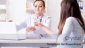  Presentation with pregnant woman doctor - Audience pleasing presentation theme consisting of pregnant woman visiting doctor for regular check-up backdrop and a light blue colored foreground