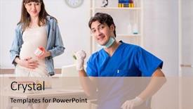  Presentation with diabetes - Cool new theme with pregnant woman visiting doctor backdrop and a soft green colored foreground