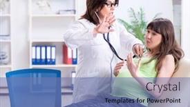  Presentation with pregnant woman doctor - Slides having pregnant woman visiting doctor for regular check-up background and a teal colored foreground