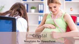  Presentation with pregnant woman doctor - Cool new slide deck with pregnant woman visiting doctor for regular check-up backdrop and a soft green colored foreground