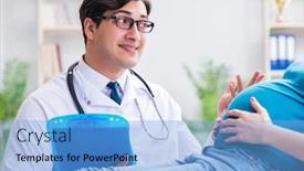  Presentation with pregnant woman doctor - Presentation theme with pregnant-woman-visiting-doctor background and a light blue colored foreground
