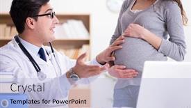  Presentation with pregnant woman doctor - PPT theme with pregnant-woman-visiting-doctor background and a light blue colored foreground