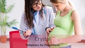  Presentation with pregnant woman doctor - Slide deck having pregnant-woman-visiting-doctor background and a red colored foreground