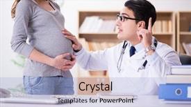  Presentation with pregnant woman doctor - Slides having pregnant woman visiting doctor for consultation background and a light blue colored foreground