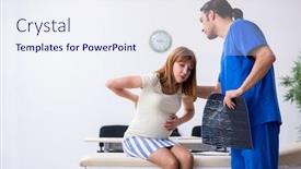  Presentation with gynecologist - PPT layouts having pregnant woman visiting male doctor gynecologist background and a sky blue colored foreground