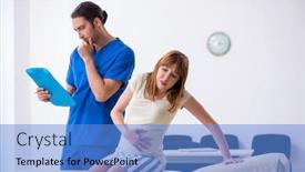  Presentation with gynecologist - Presentation theme featuring pregnant woman visiting male doctor gynecologist background and a teal colored foreground