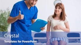  Presentation with gynecologist - PPT theme enhanced with pregnant-woman-visiting-male-doctor background and a ocean colored foreground