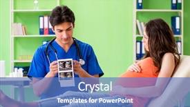  Presentation with pregnant woman - Beautiful PPT theme featuring pregnant woman visiting male gynecologyst backdrop and a teal colored foreground