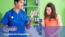  Presentation with pregnant woman - Amazing slide deck having pregnant-woman-visiting-male-gynecologyst backdrop and a ocean colored foreground