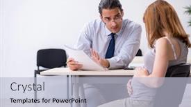  Presentation with pregnant woman doctor - Audience pleasing presentation theme consisting of pregnant-woman-visiting-male-psychologist backdrop and a light blue colored foreground