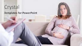  Presentation with doctor visiting family a new born - Amazing PPT layouts having pregnant woman visiting psychologist doctor backdrop and a white colored foreground